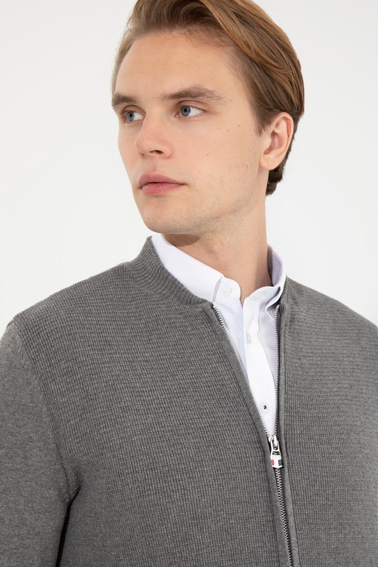 Erkek Gri Melanj Basic Triko Hırka - 50256577005