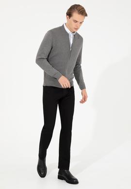 Erkek Gri Melanj Basic Triko Hırka - 50256577005