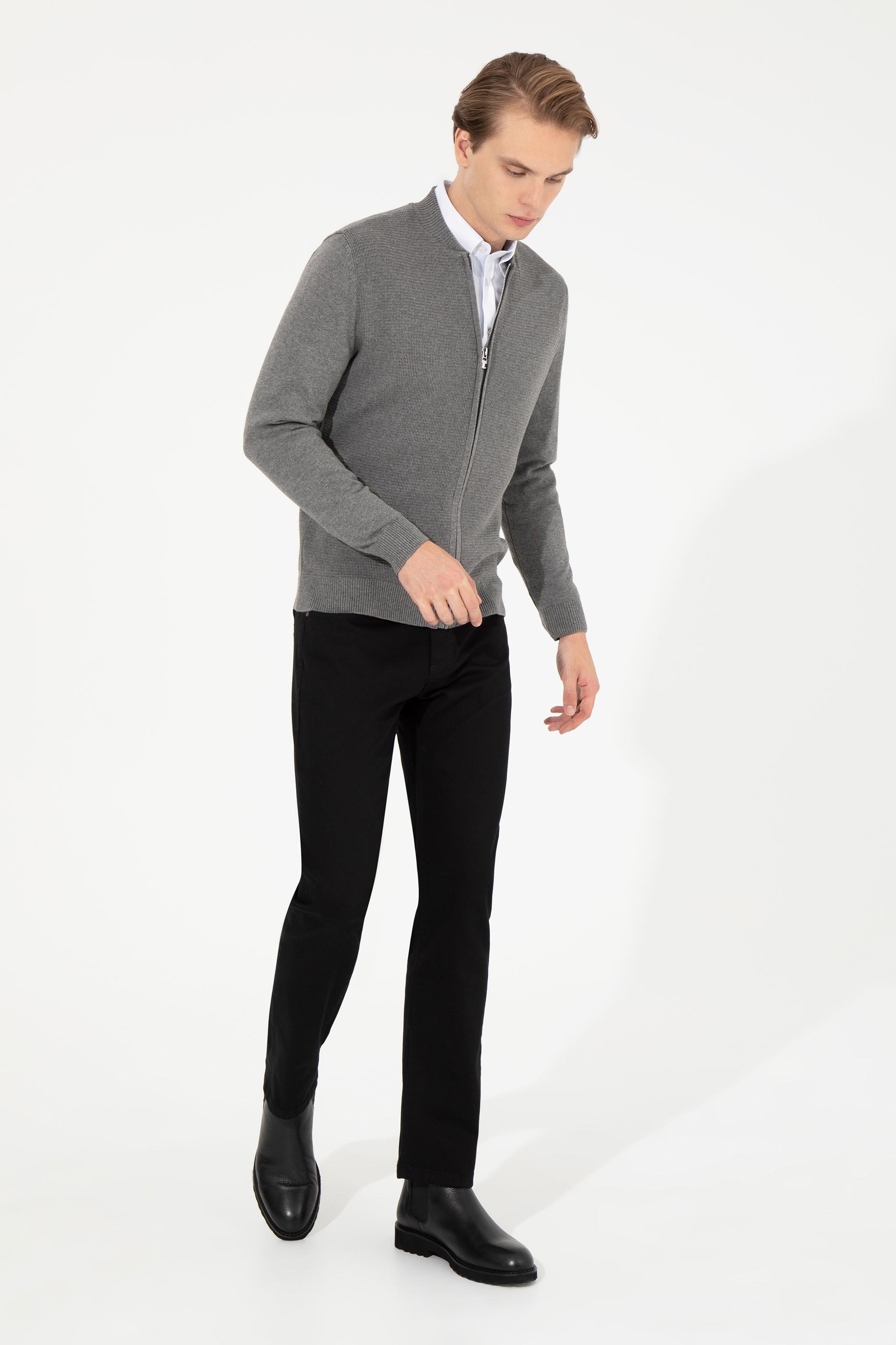 Erkek Gri Melanj Basic Triko Hırka