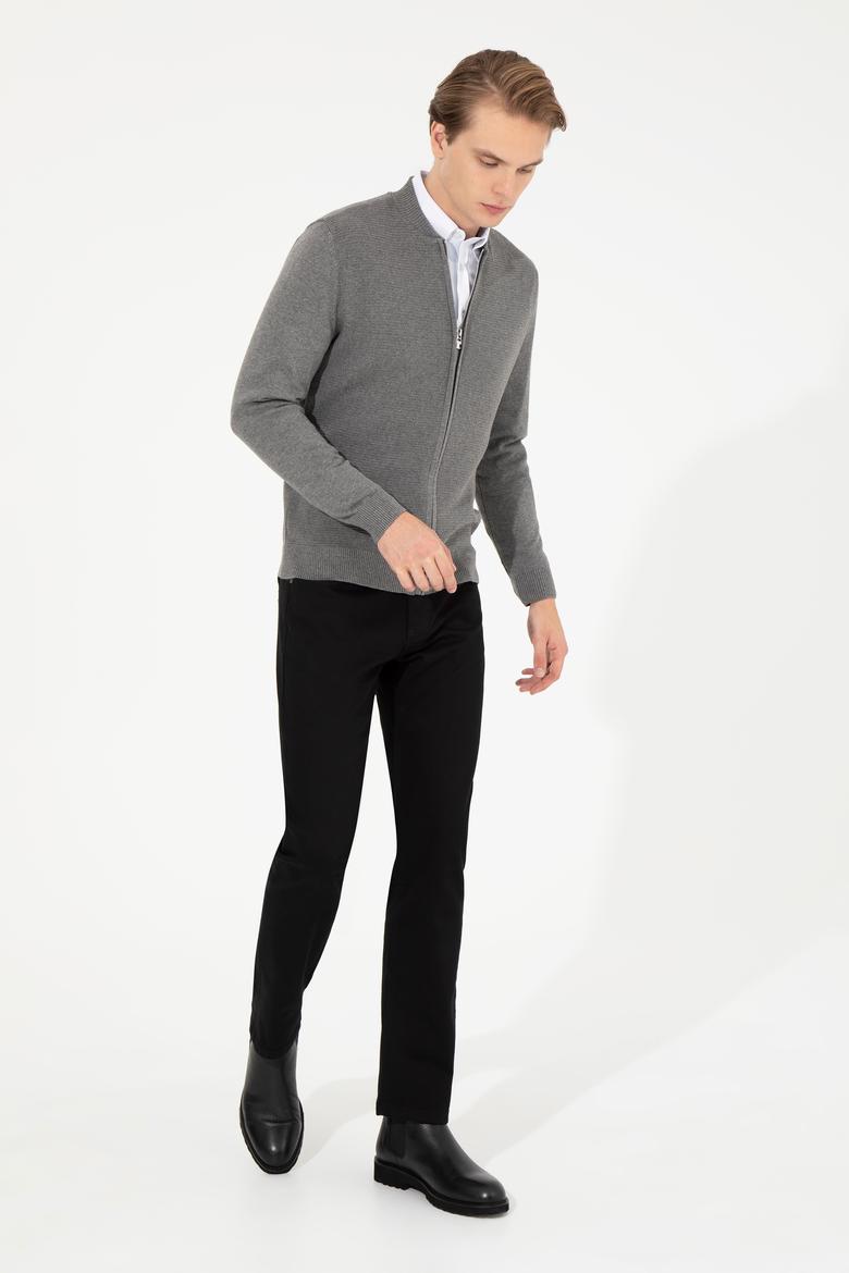 Erkek Gri Melanj Basic Triko Hırka - 50256577005