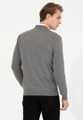 Erkek Gri Melanj Basic Triko Hırka - 50256577005