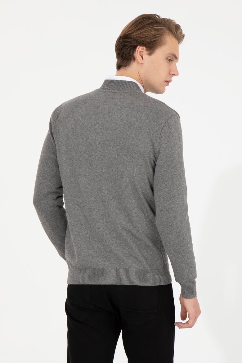 Erkek Gri Melanj Basic Triko Hırka - 50256577005