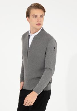 Erkek Gri Melanj Basic Triko Hırka - 50256577005