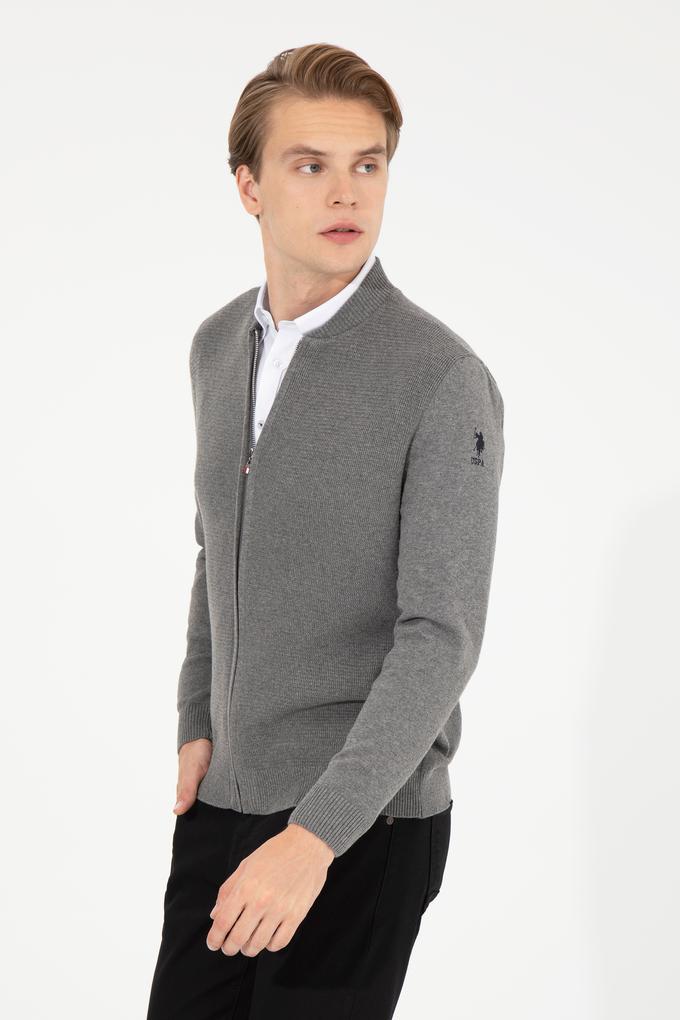 Erkek Gri Melanj Basic Triko Hırka