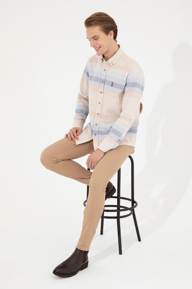 Erkek Slim Fit Camel Kanvas Pantolon