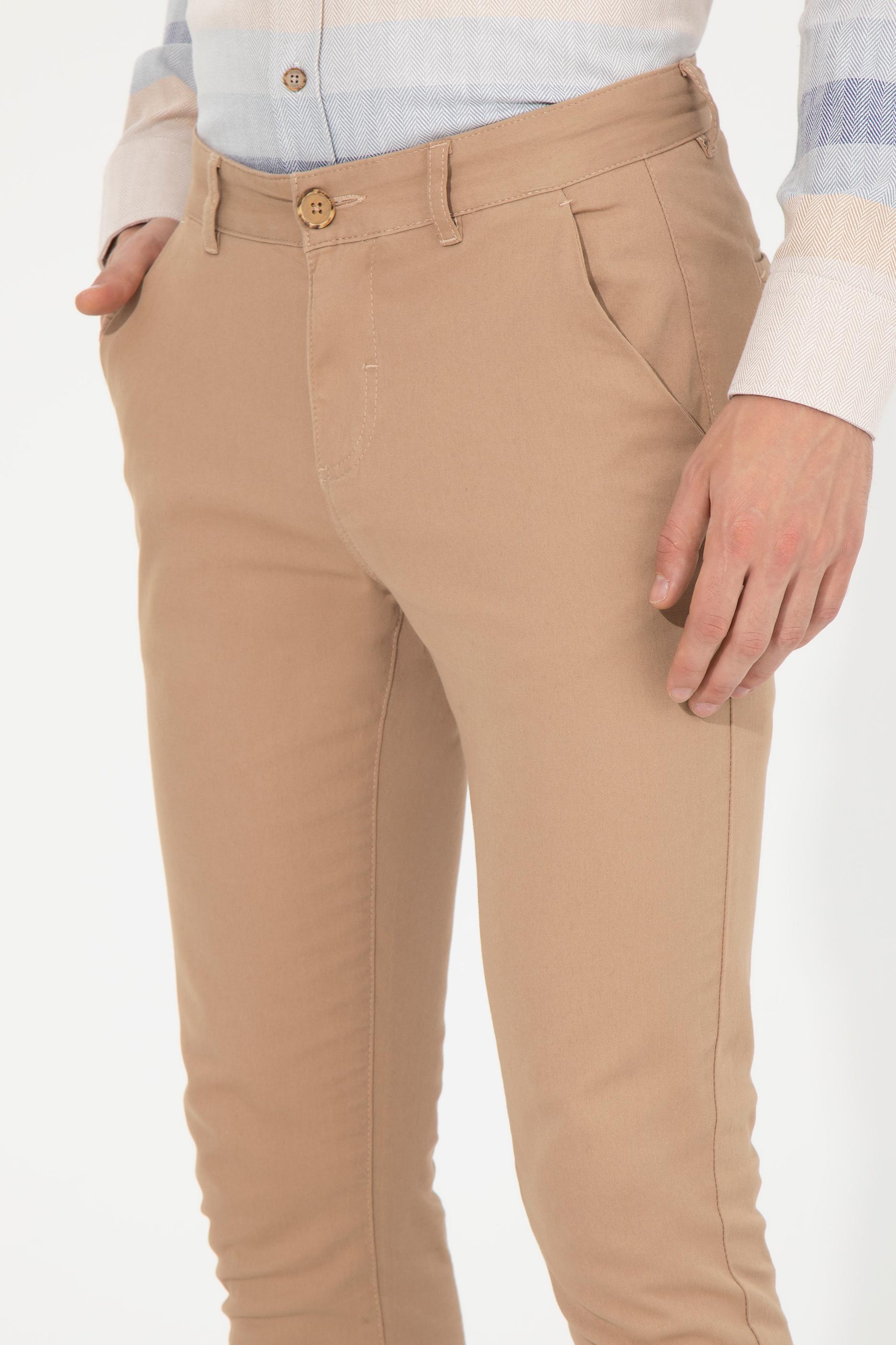 Erkek Slim Fit Camel Kanvas Pantolon