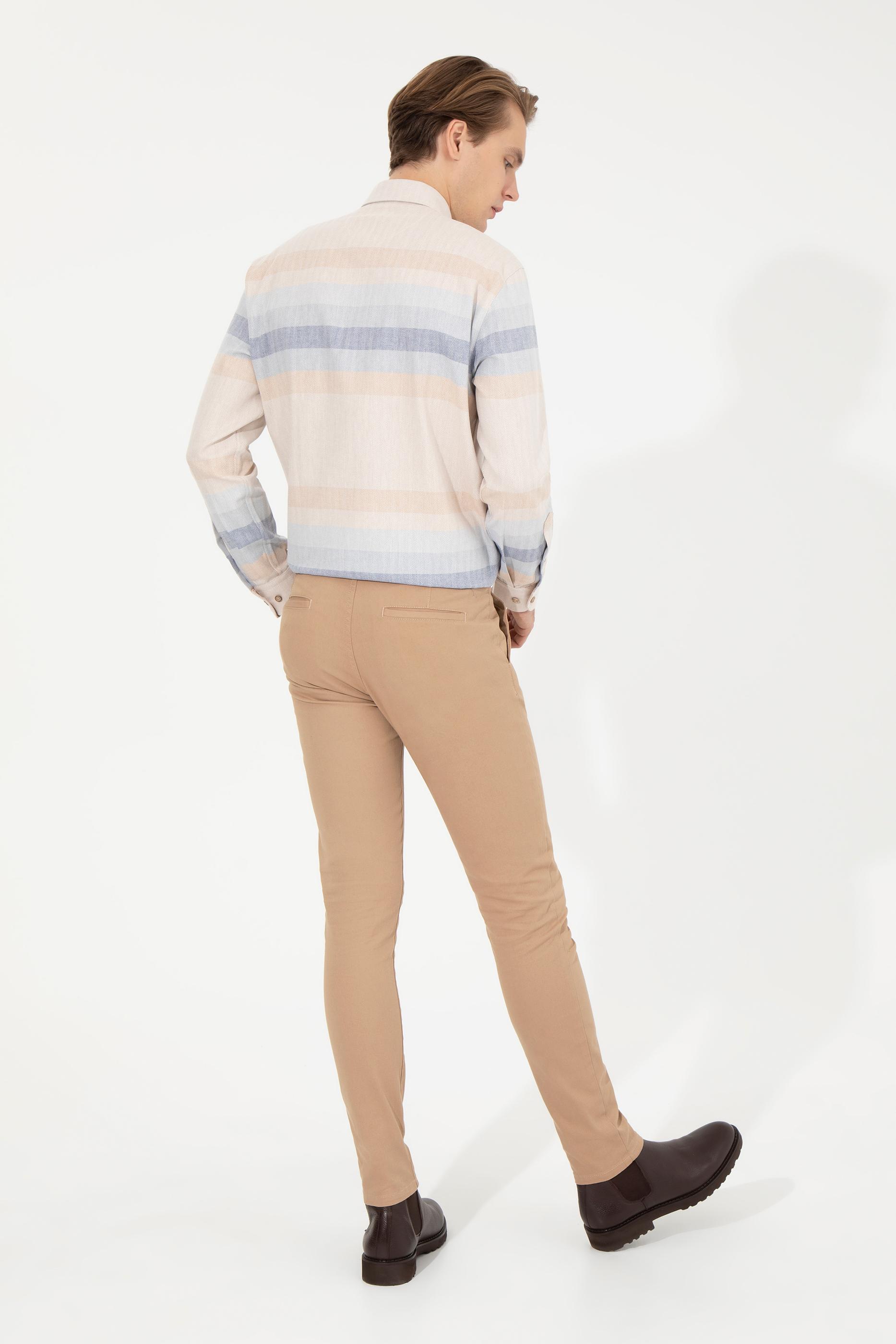 Erkek Slim Fit Camel Kanvas Pantolon