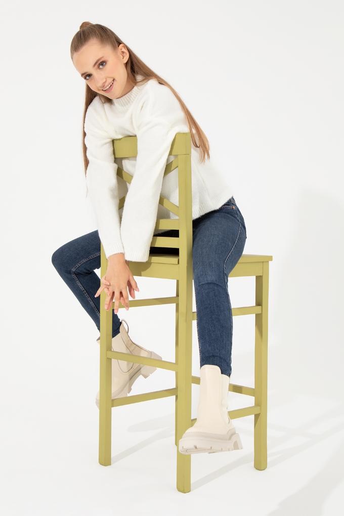 Kadın Krem Balıkçı Yaka Kazak