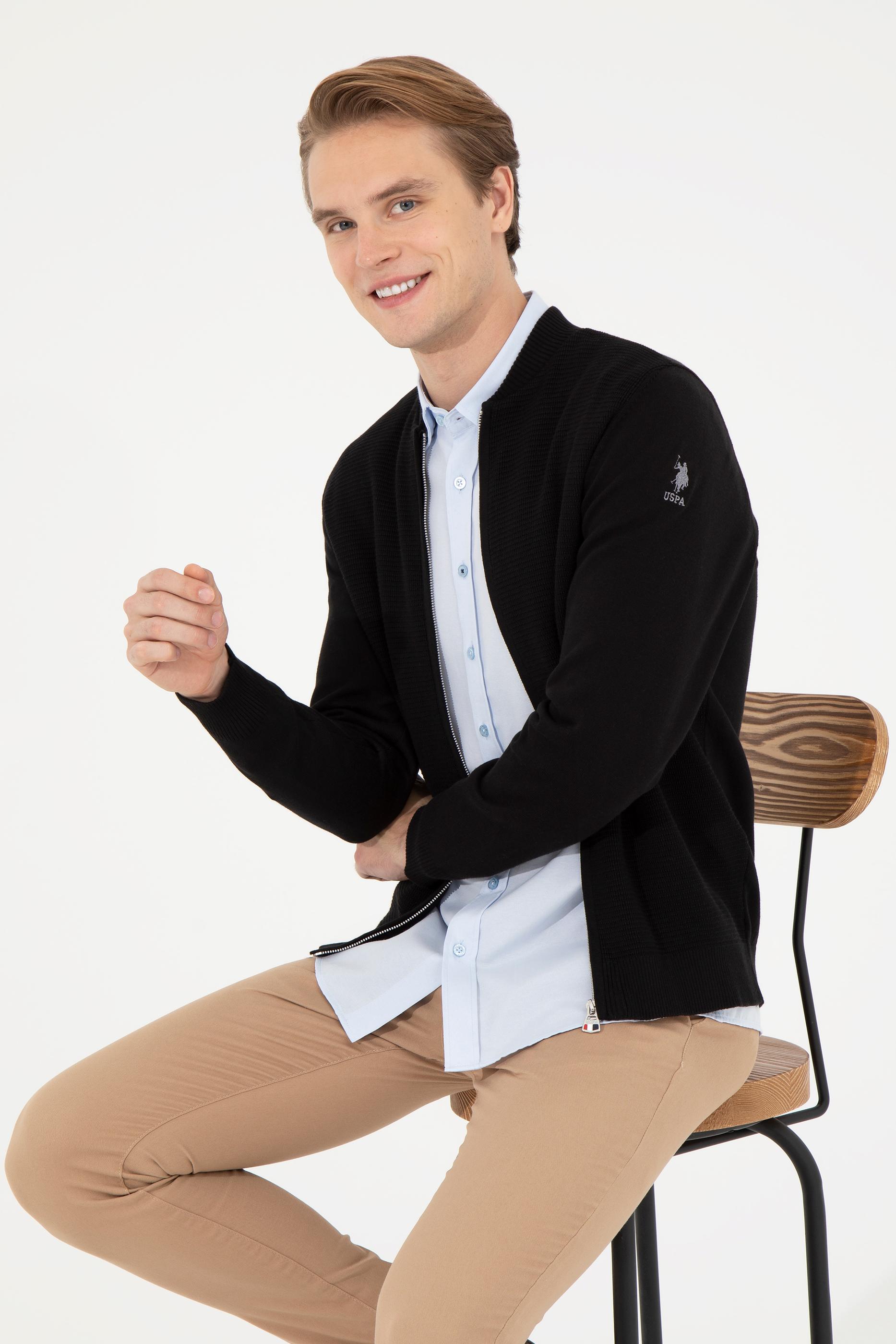 Erkek Siyah Basic Triko Hırka