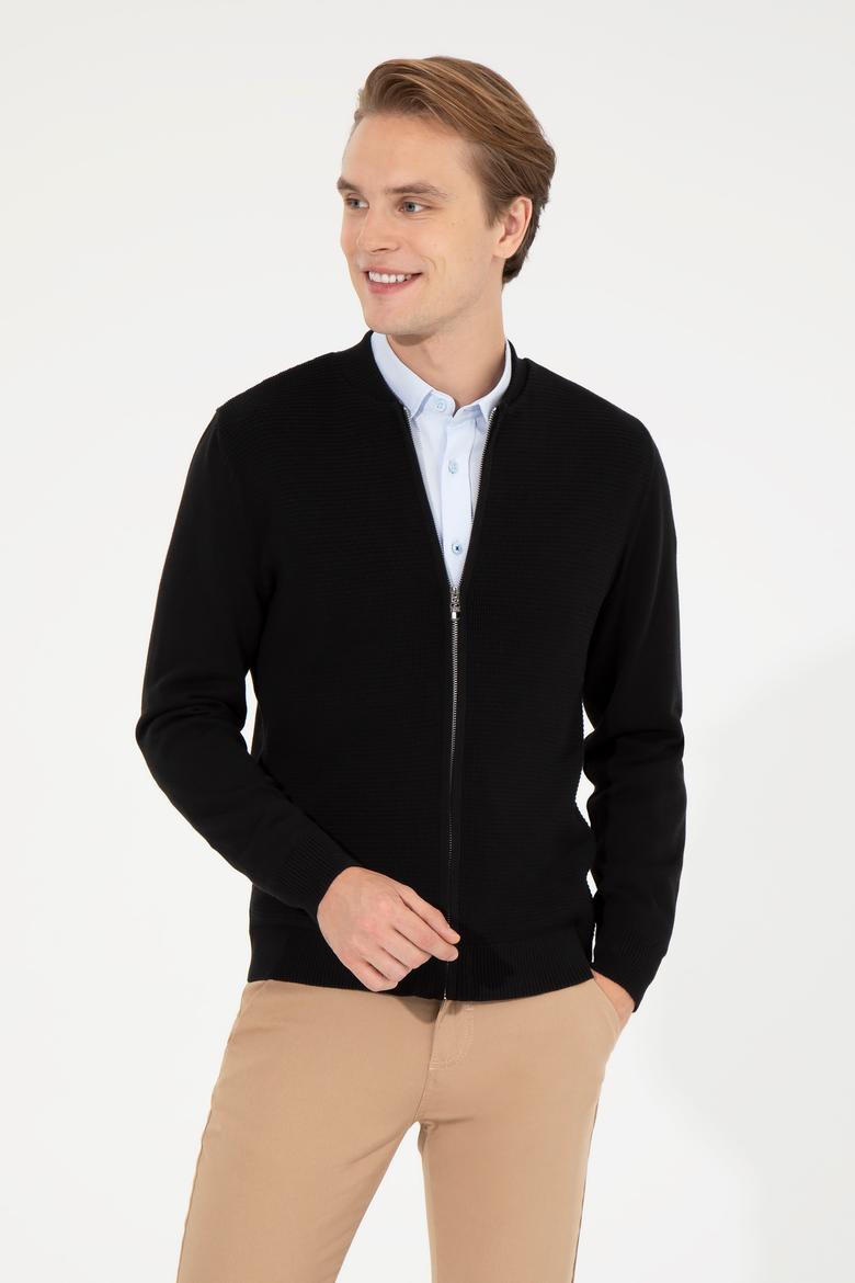 Erkek Siyah Basic Triko Hırka - 50256577014