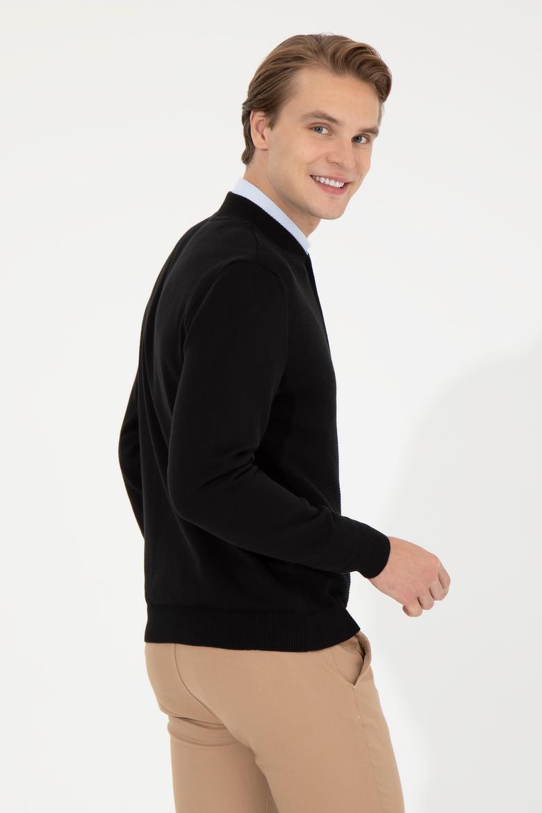 Erkek Siyah Basic Triko Hırka - 50256577014