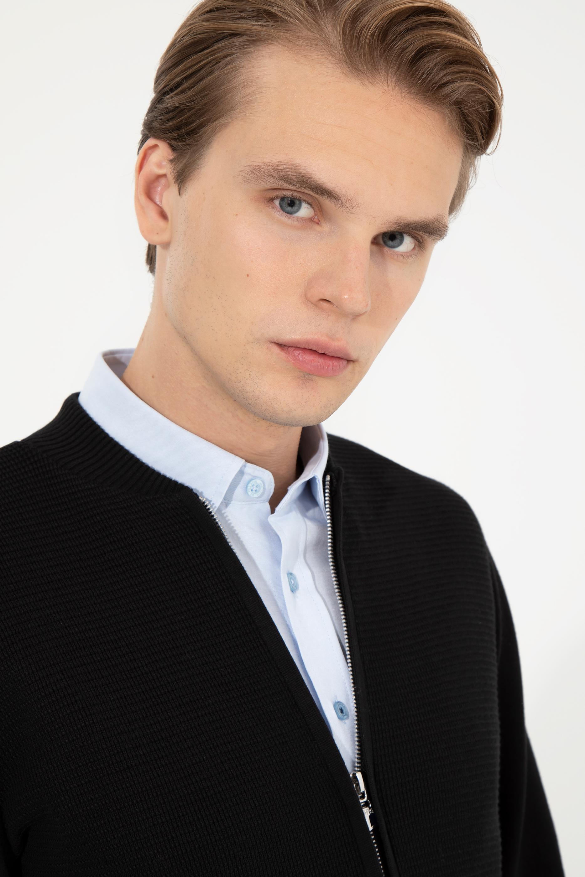 Erkek Siyah Basic Triko Hırka