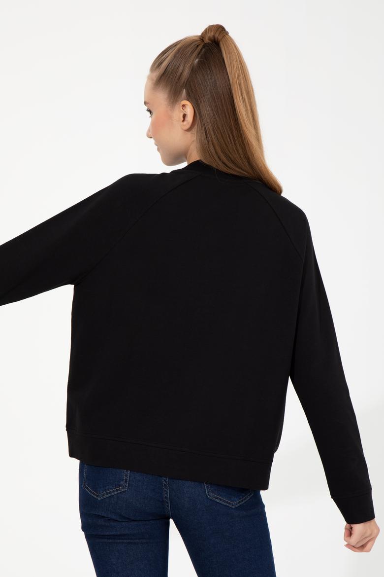 Kadın Siyah Bisiklet Yaka Sweatshirt - 50261240014