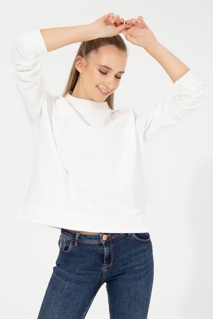 Kadın Ekru Bisiklet Yaka Sweatshirt