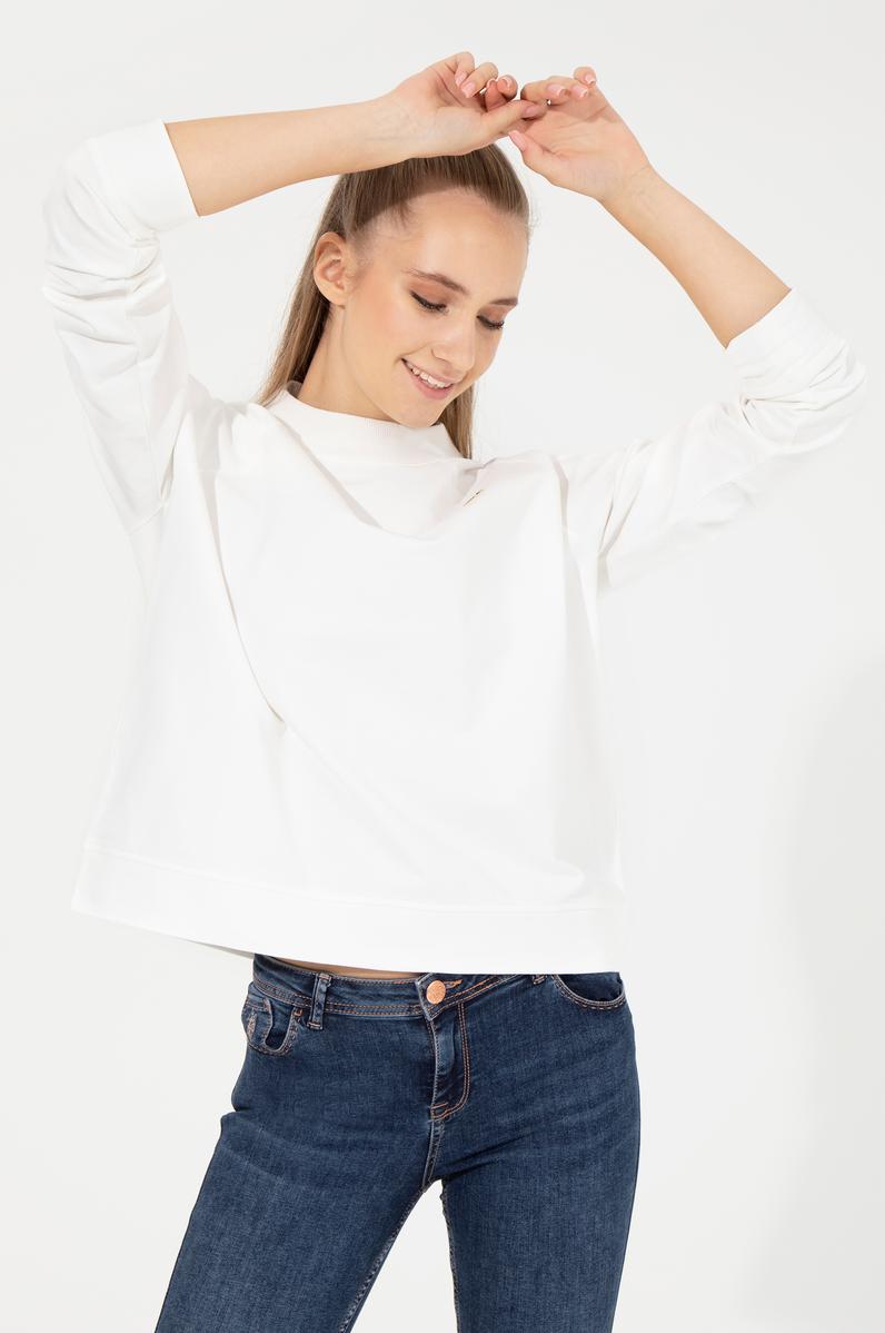 Kadın Ekru Bisiklet Yaka Sweatshirt