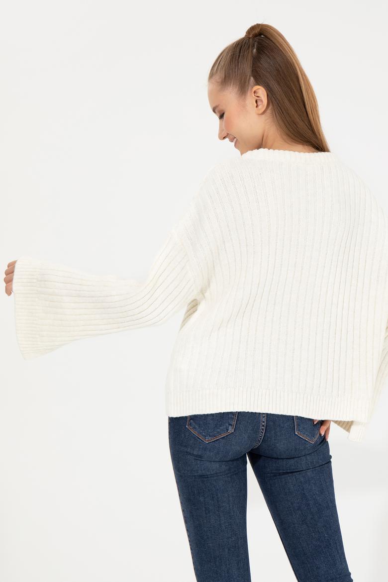 Kadın Krem Bisiklet Yaka Kazak - 50254292008