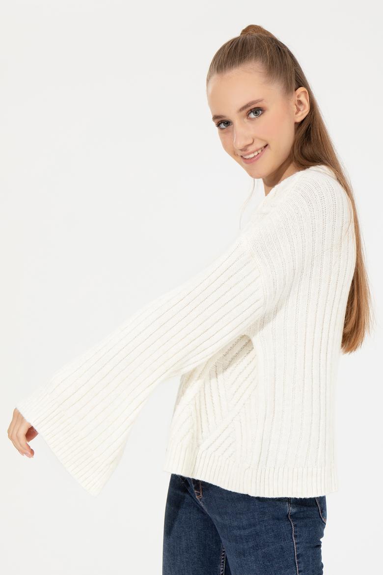 Kadın Krem Bisiklet Yaka Kazak - 50254292008