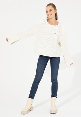 Kadın Krem Bisiklet Yaka Kazak - 50254292008