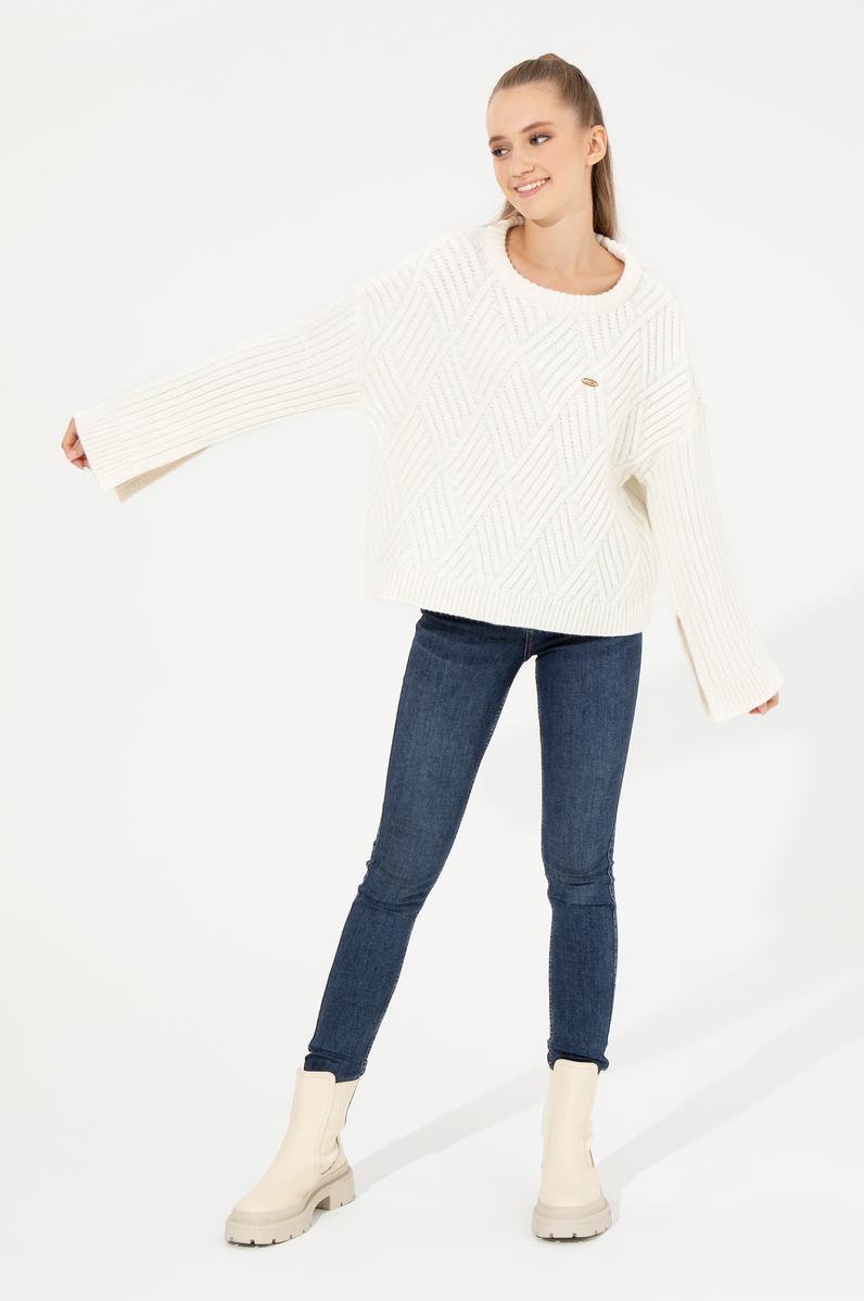 Kadın Krem Bisiklet Yaka Kazak