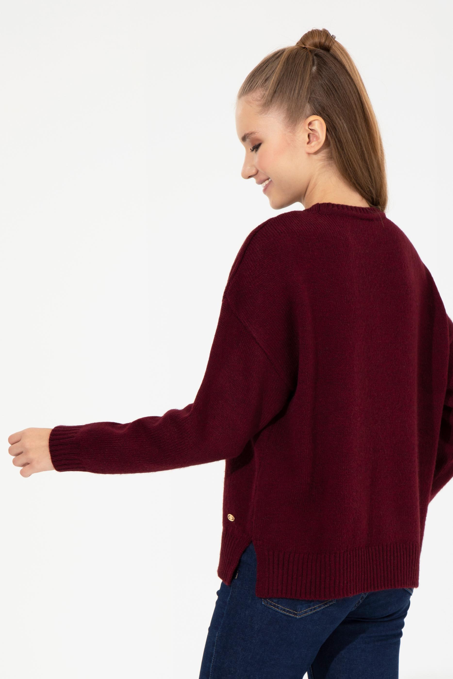 Kadın Vİşne Bisiklet Yaka Kazak