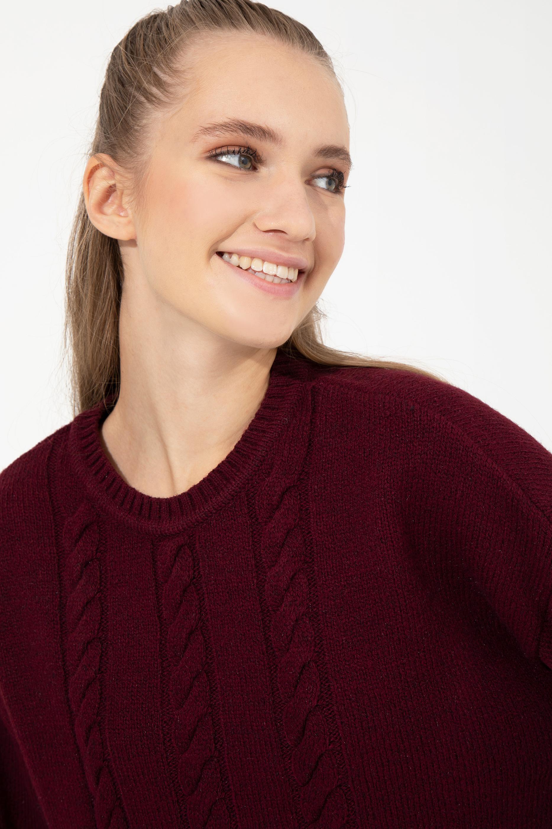 Kadın Vİşne Bisiklet Yaka Kazak