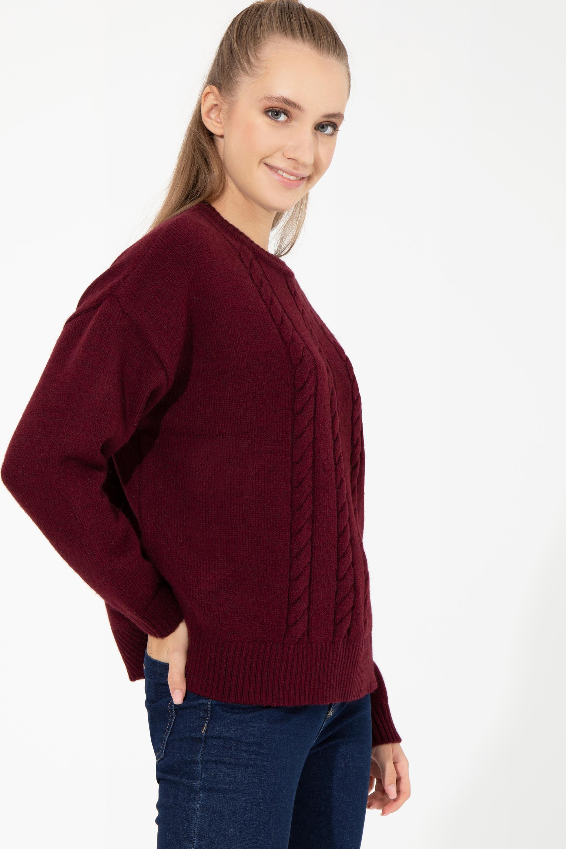 Kadın Vİşne Bisiklet Yaka Kazak