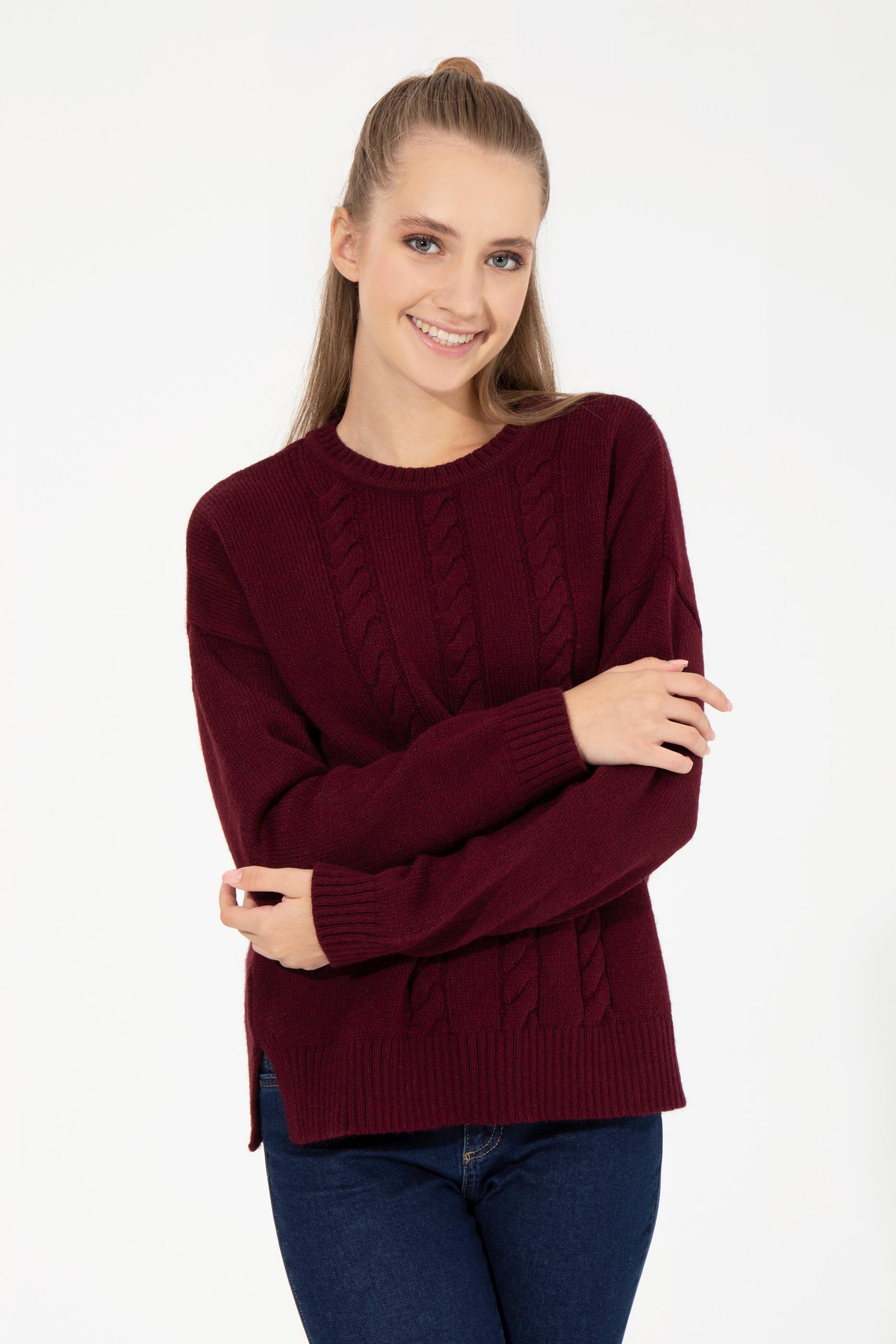 Kadın Vİşne Bisiklet Yaka Kazak