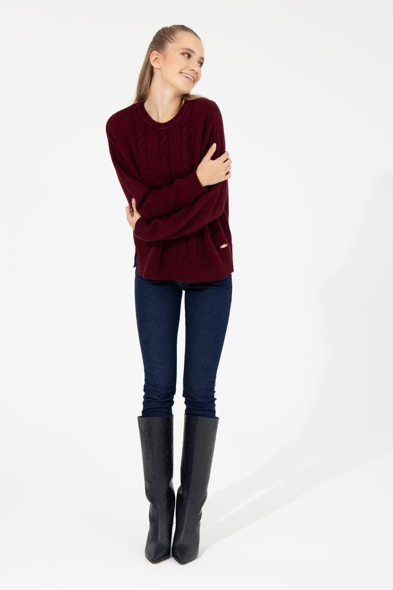 Kadın Vİşne Bisiklet Yaka Kazak - 50256651010