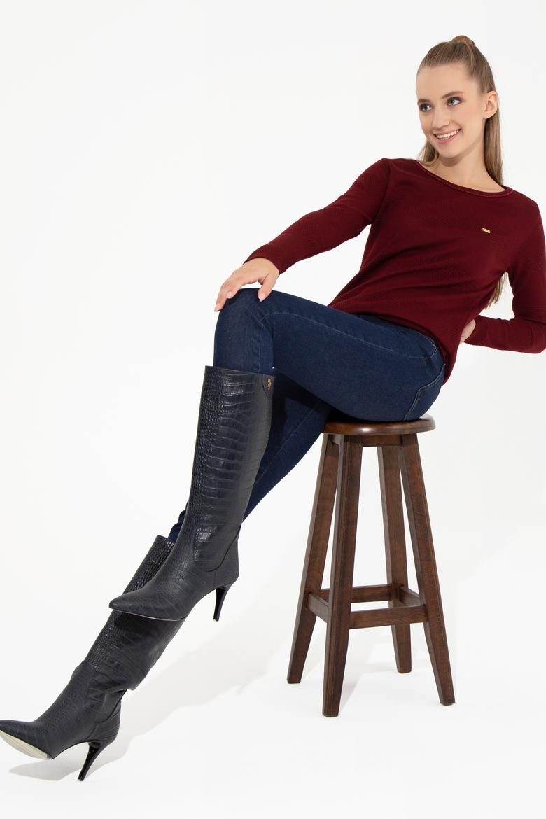 Kadın Bordo Bisiklet Yaka Kazak - 50251895005