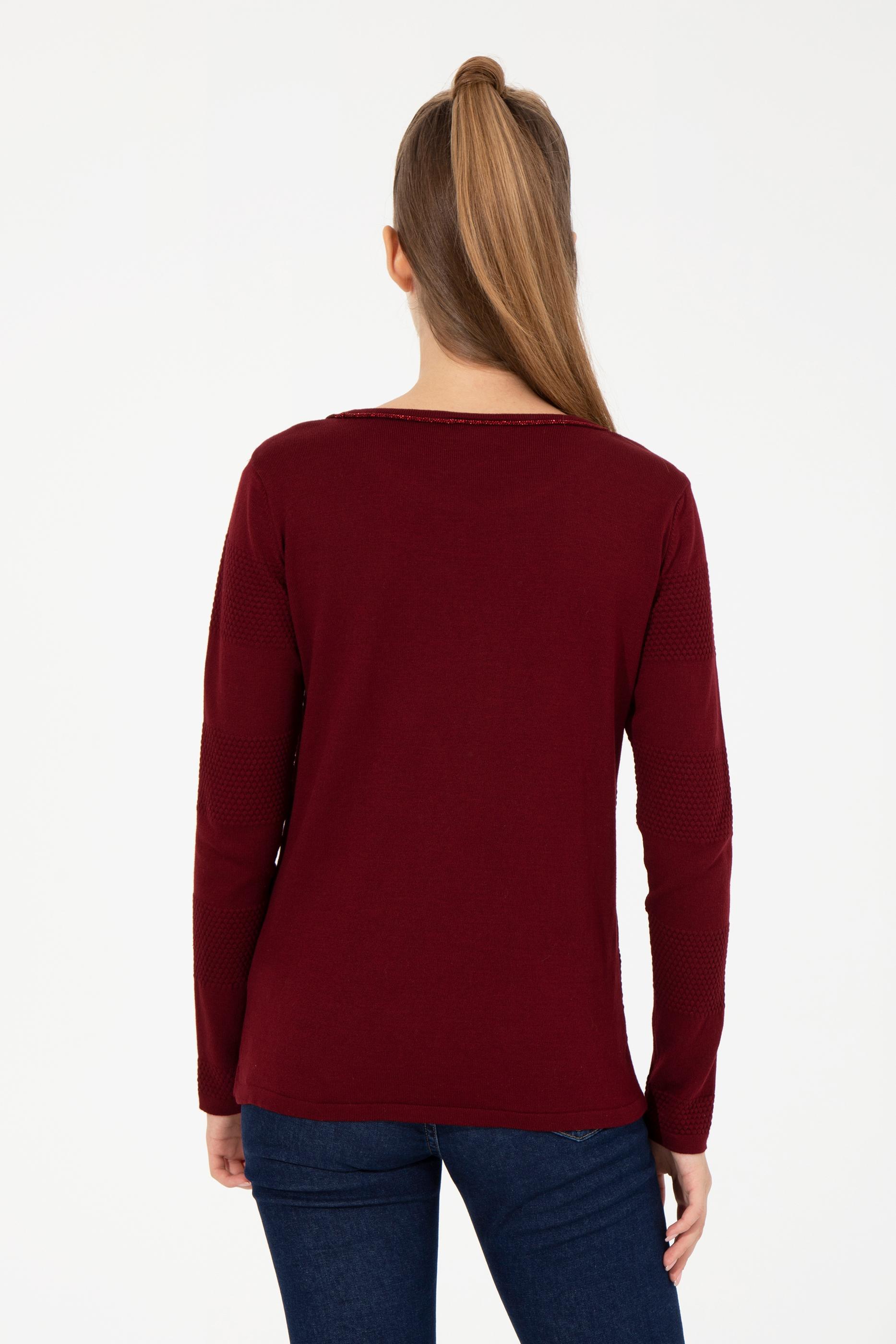 Kadın Bordo Bisiklet Yaka Kazak