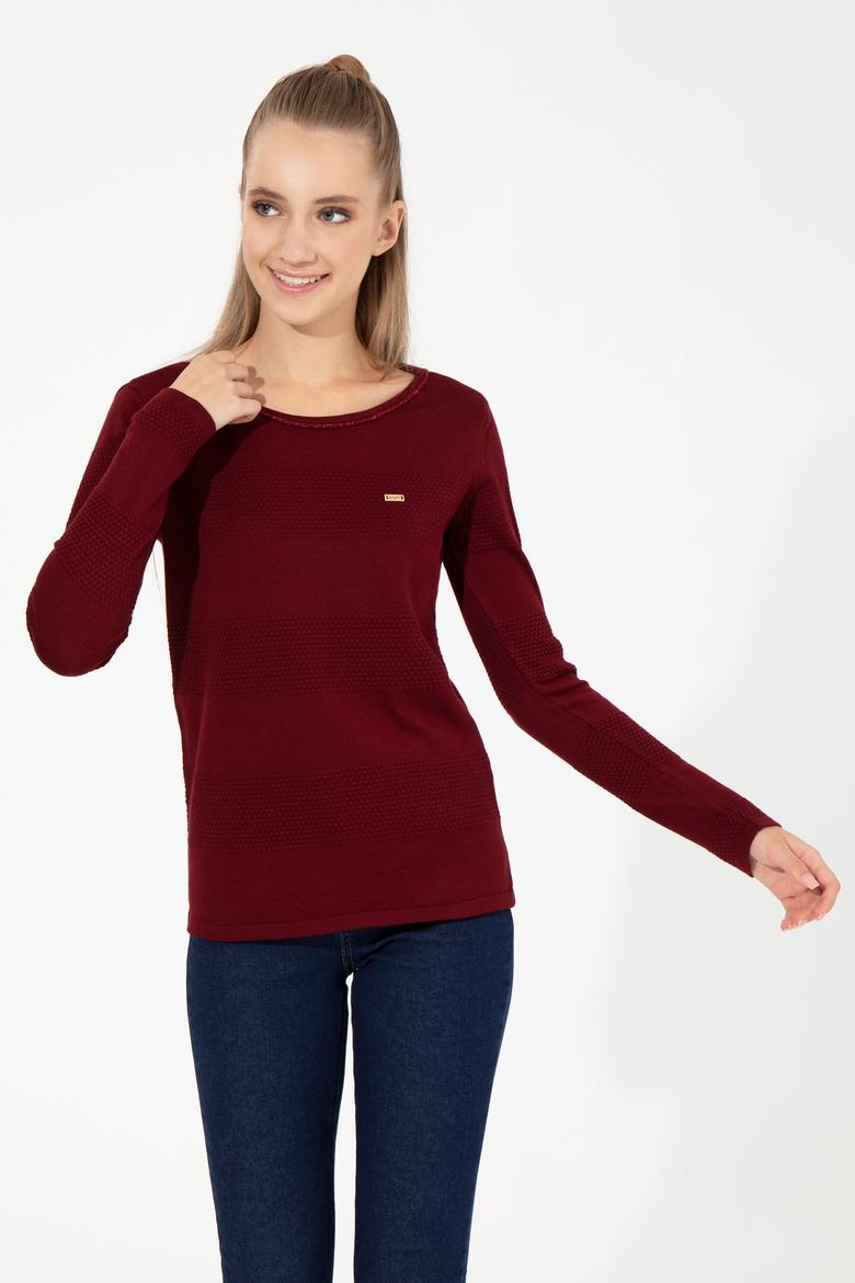 Kadın Bordo Bisiklet Yaka Kazak - 50251895005