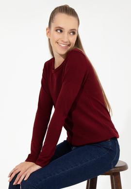 Kadın Bordo Bisiklet Yaka Kazak - 50251895005