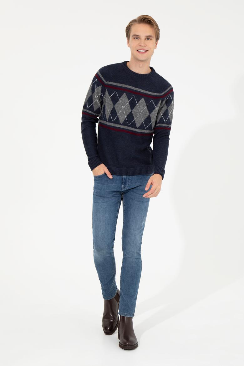 Erkek Lacivert Bisiklet Yaka Triko Kazak - 50258079007