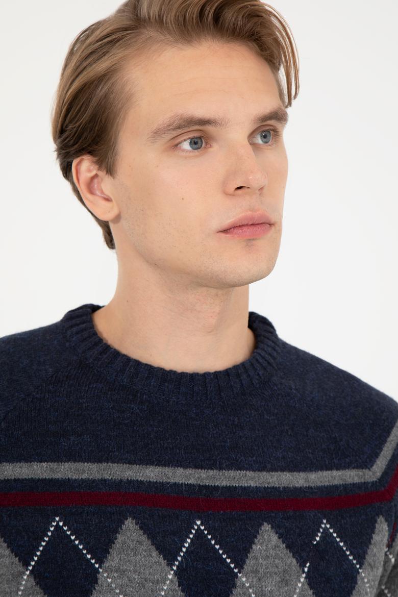 Erkek Lacivert Bisiklet Yaka Triko Kazak - 50258079007