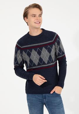 Erkek Lacivert Bisiklet Yaka Triko Kazak - 50258079007