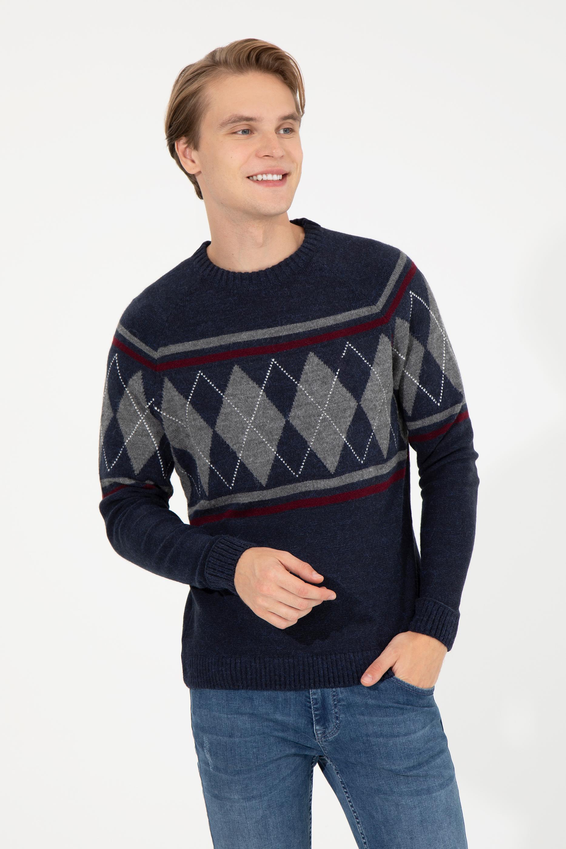 Erkek Lacivert Bisiklet Yaka Triko Kazak