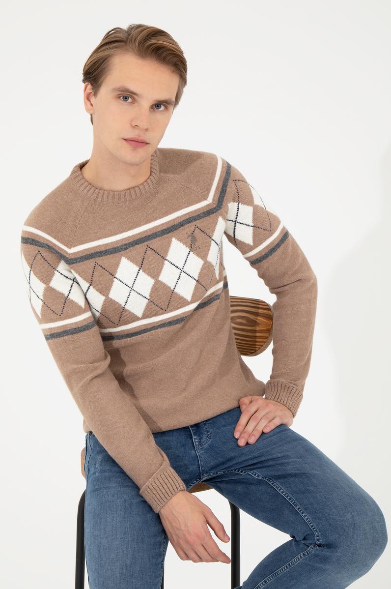 Erkek Camel Bisiklet Yaka Triko Kazak