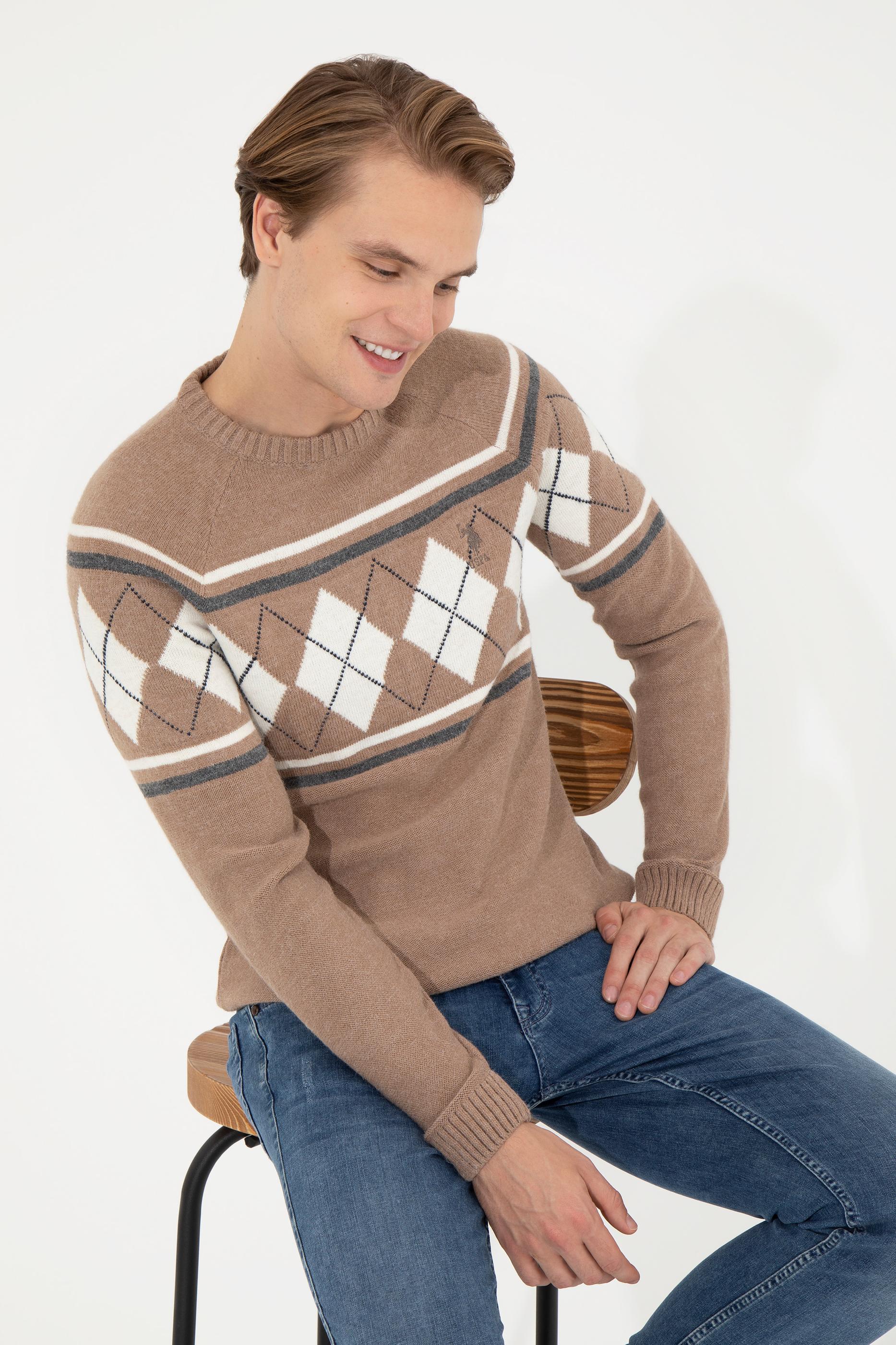 Erkek Camel Bisiklet Yaka Triko Kazak