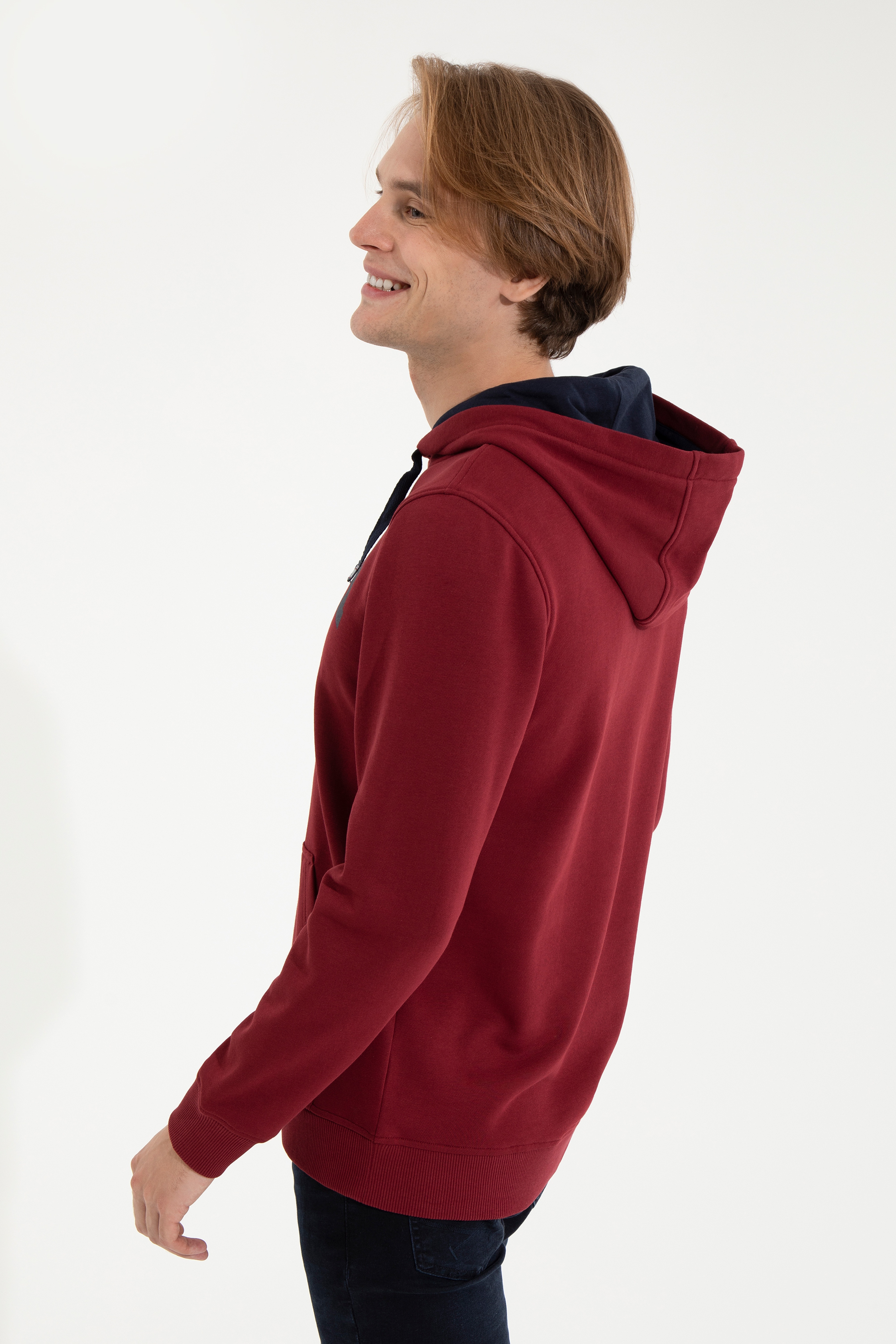 Erkek Vişne Kapüşonlu Basic Sweatshirt - Image 5