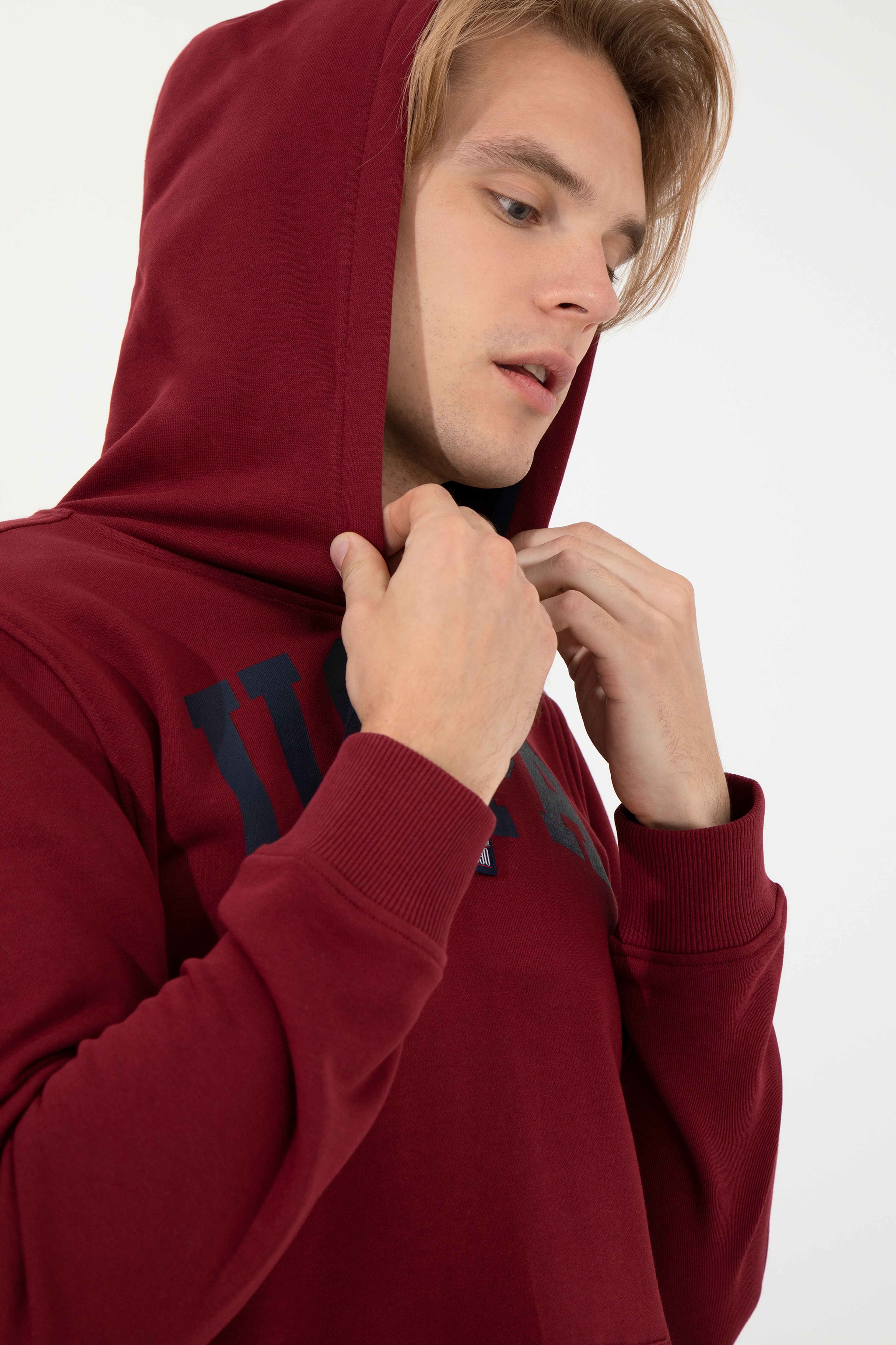 Erkek Vişne Kapüşonlu Basic Sweatshirt - Image 2