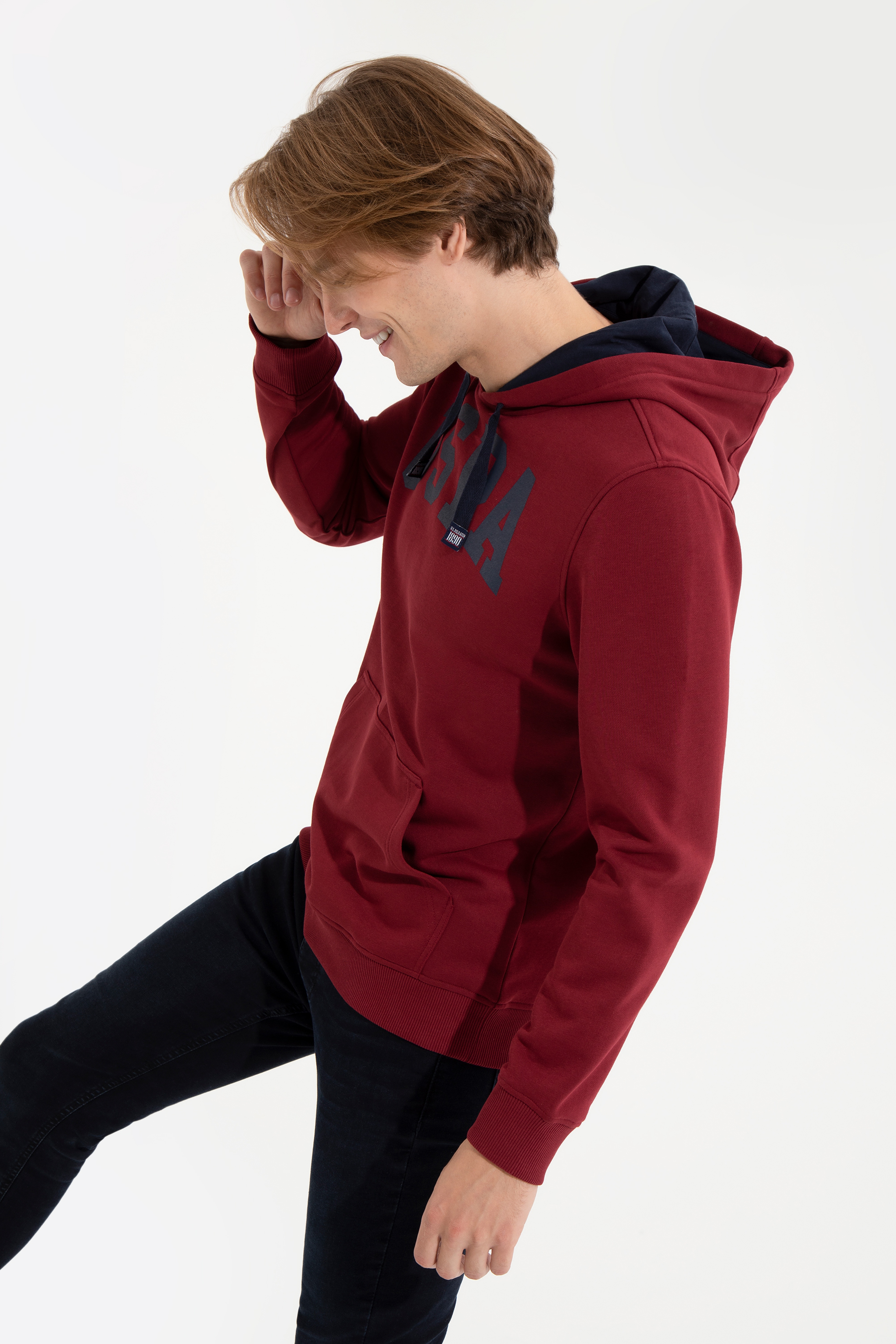 Erkek Vişne Kapüşonlu Basic Sweatshirt - Image 4
