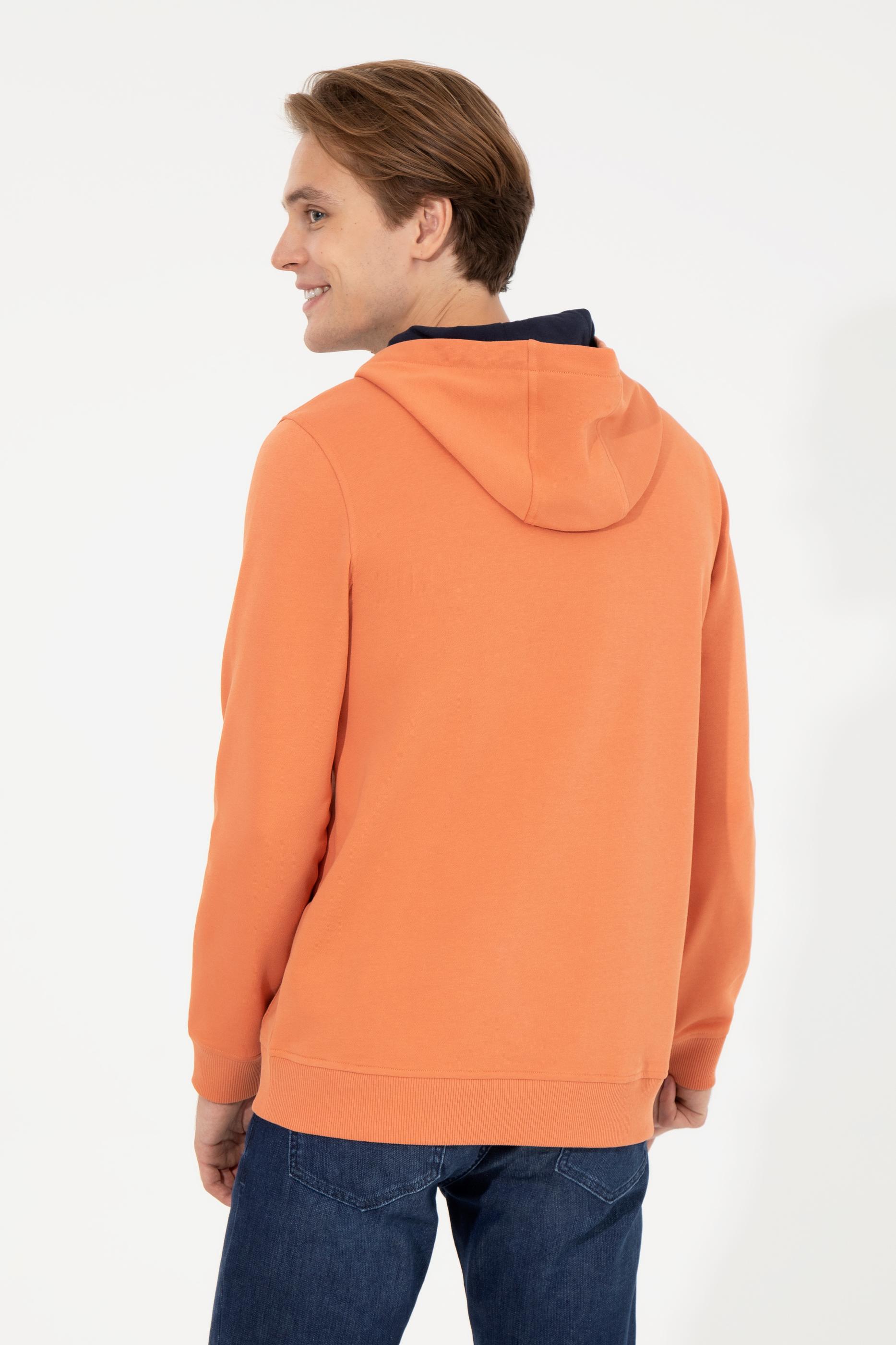 Erkek Kiremit Basic Kapüşonlu Sweatshirt