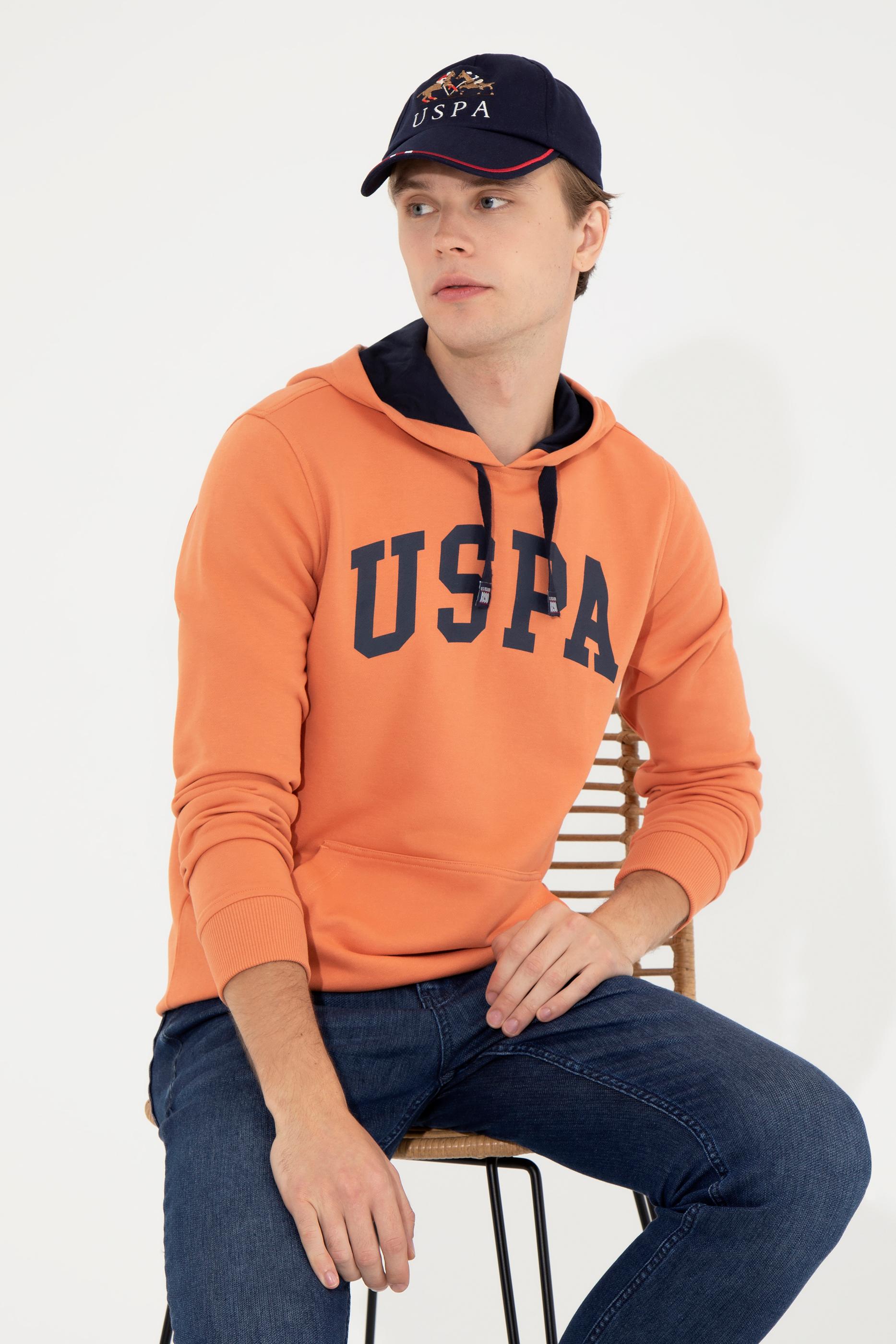 Erkek Kiremit Basic Kapüşonlu Sweatshirt