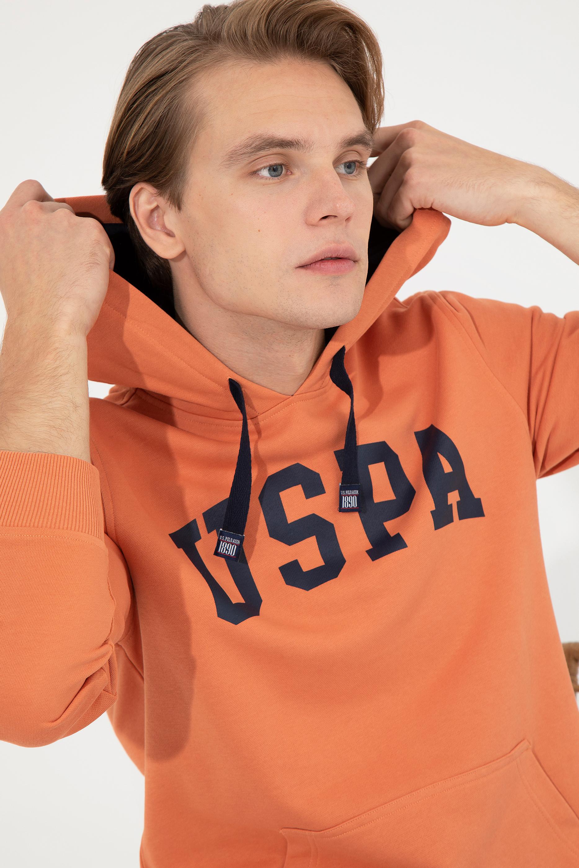 Erkek Kiremit Basic Kapüşonlu Sweatshirt