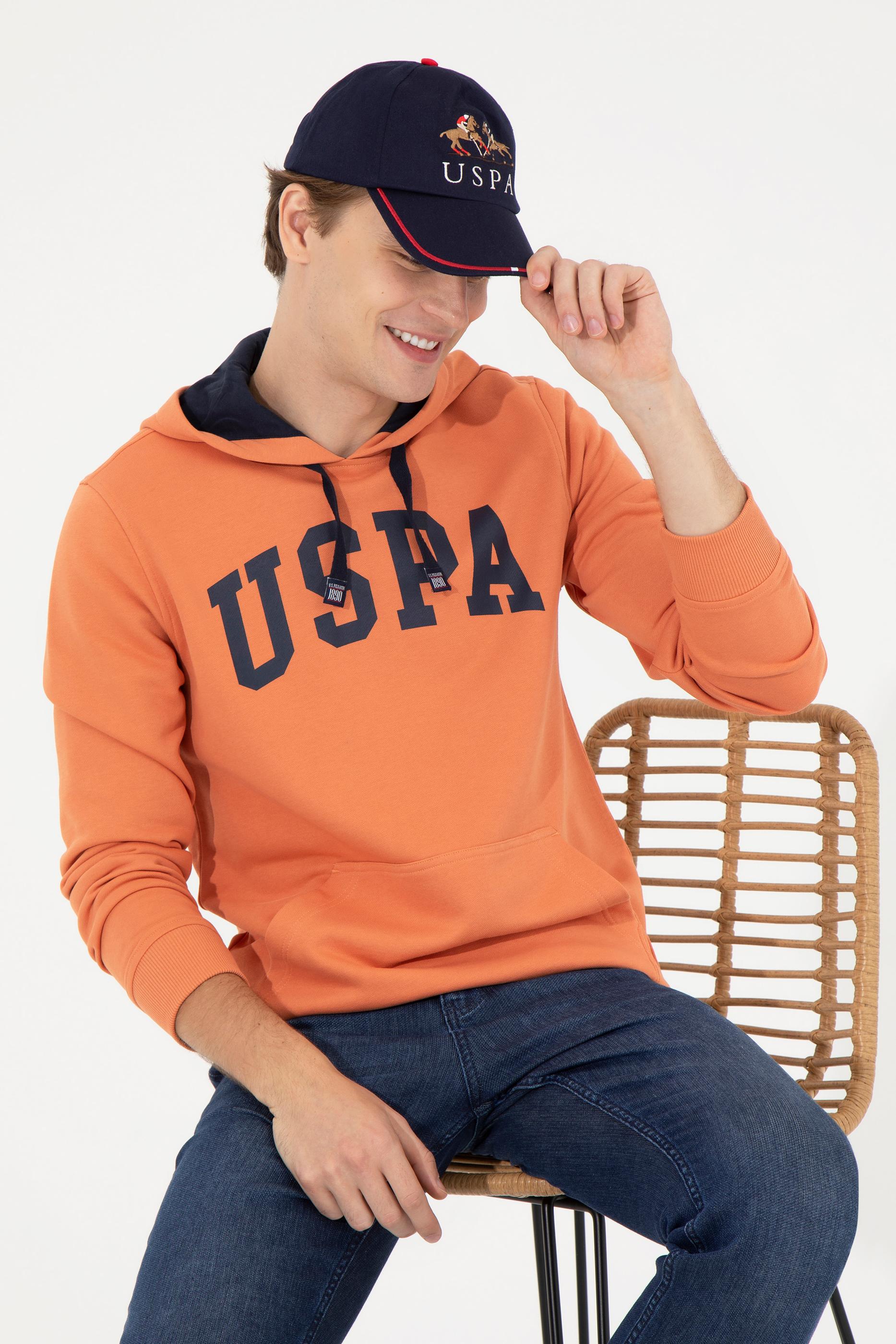 Erkek Kiremit Basic Kapüşonlu Sweatshirt