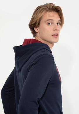 Erkek Lacivert Kapüşonlu Basic Sweatshirt - 50257173016