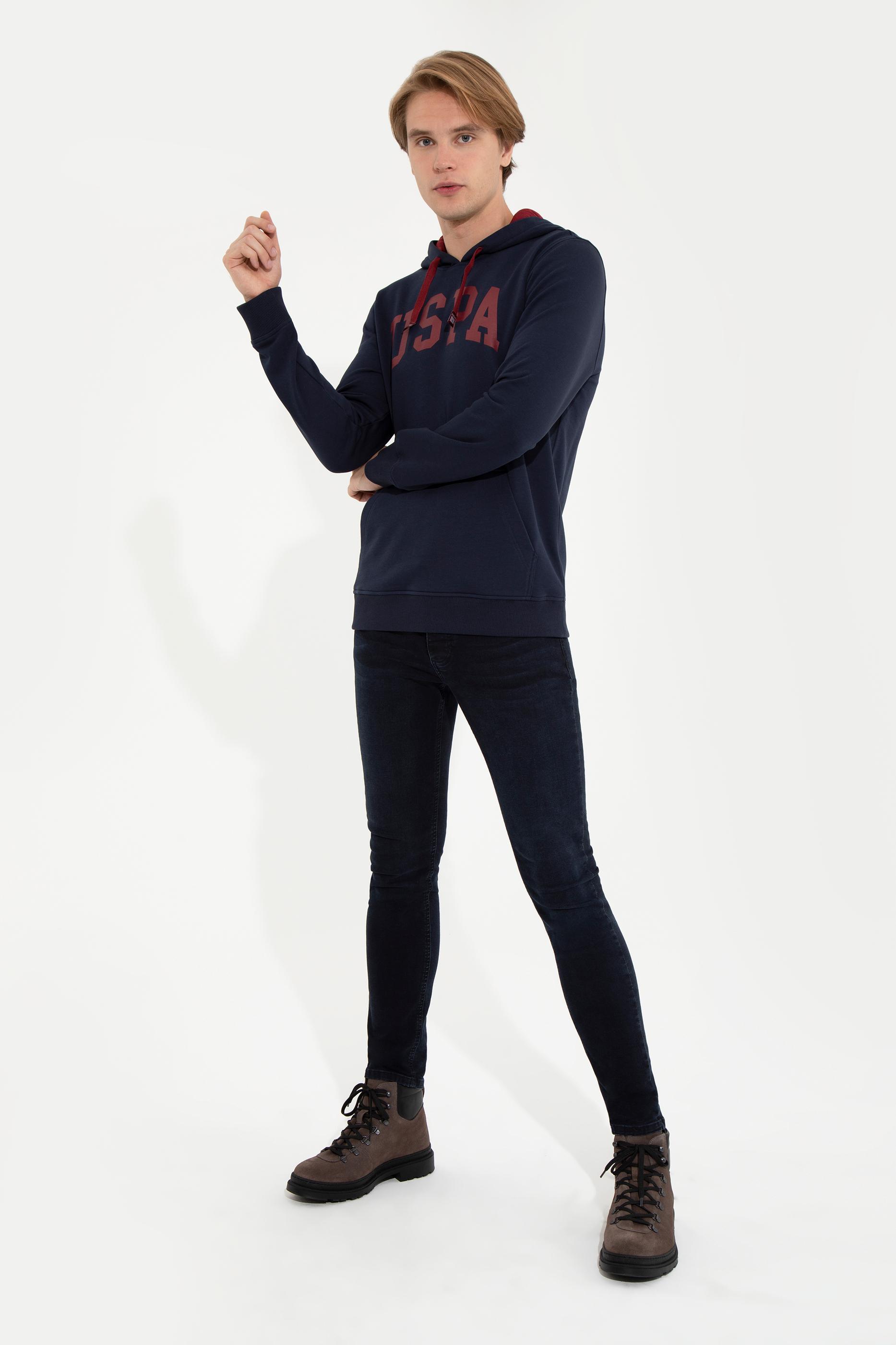 Erkek Lacivert Kapüşonlu Basic Sweatshirt