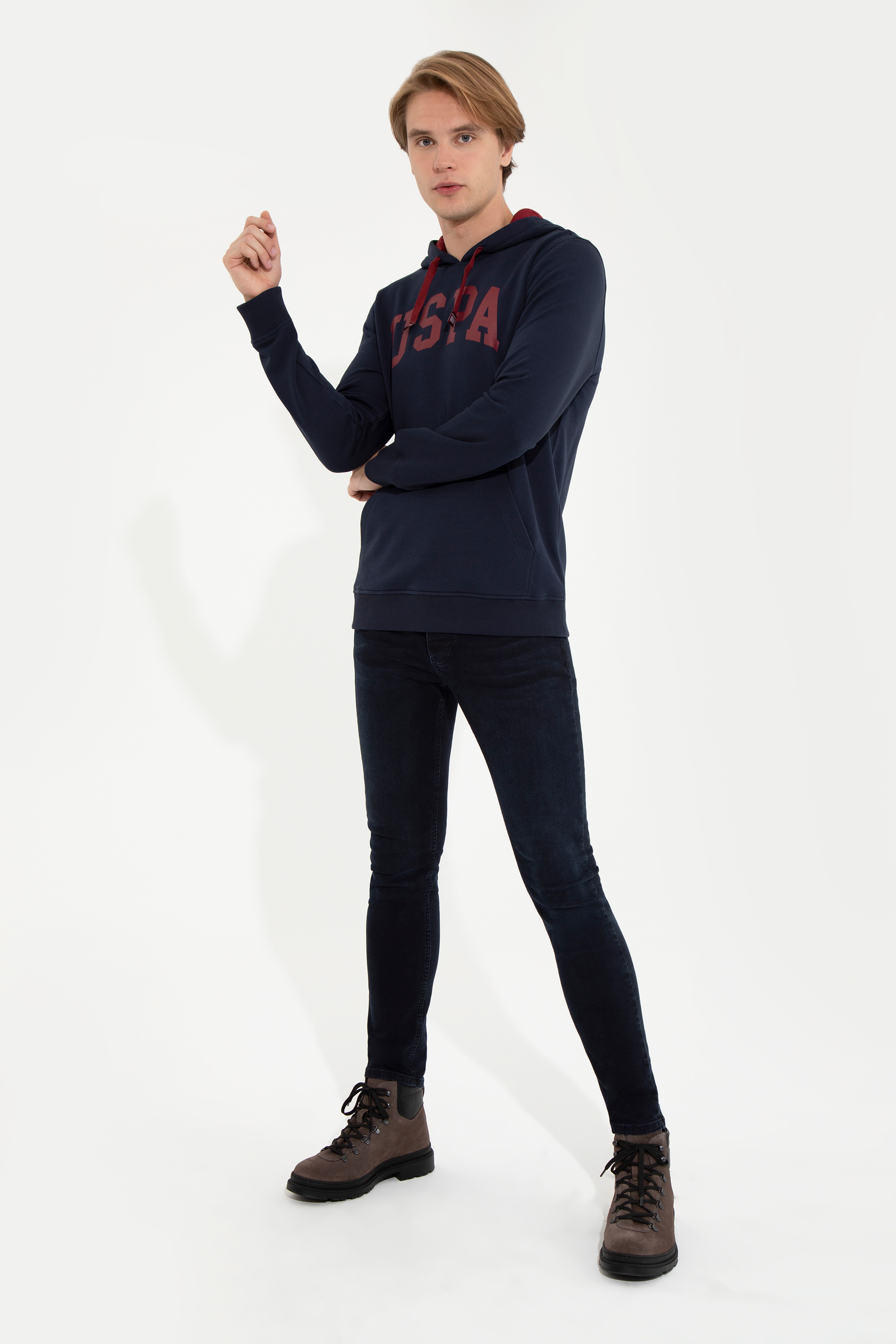 Erkek Lacivert Kapüşonlu Basic Sweatshirt - Image 2