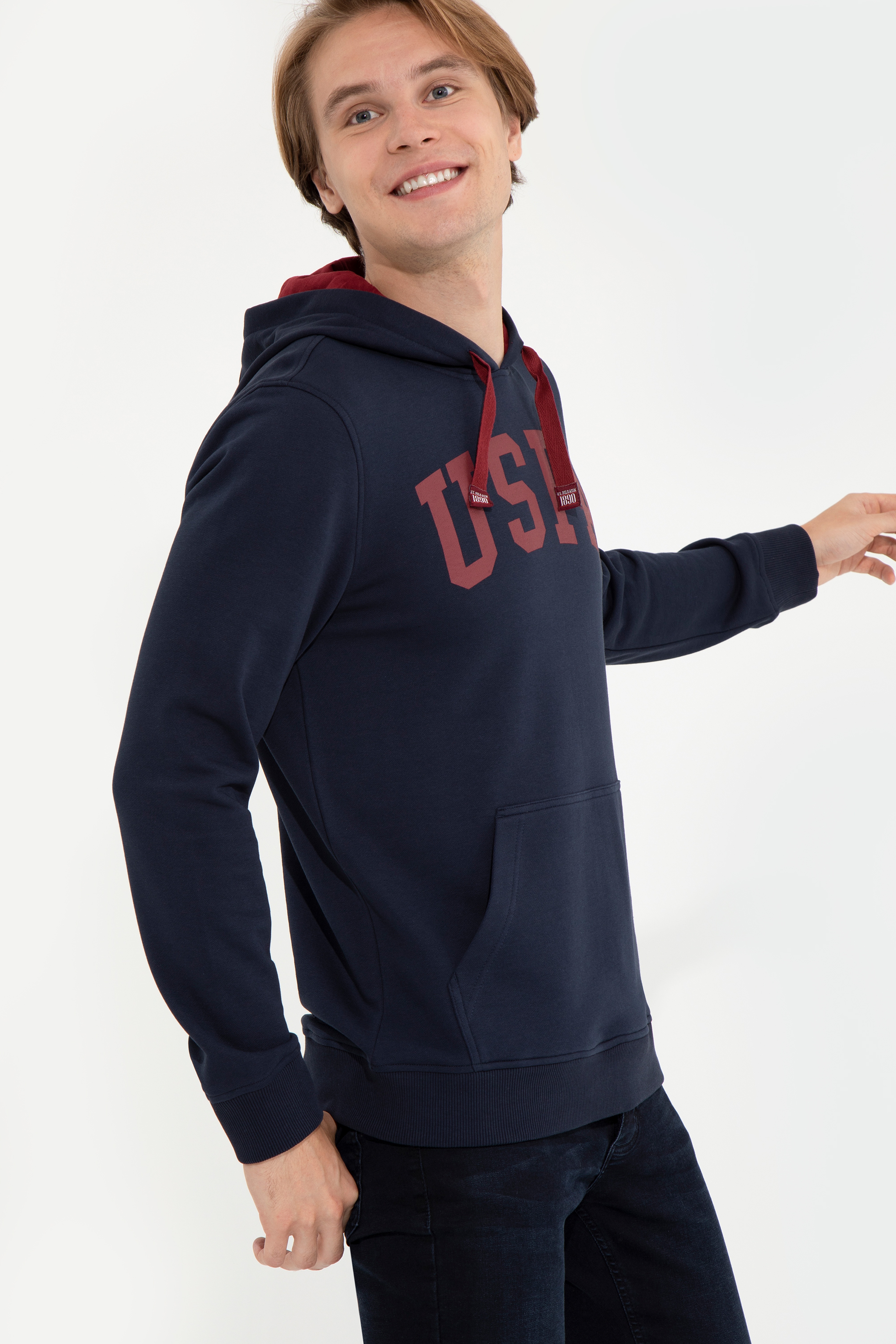 Erkek Lacivert Kapüşonlu Basic Sweatshirt - Image 4