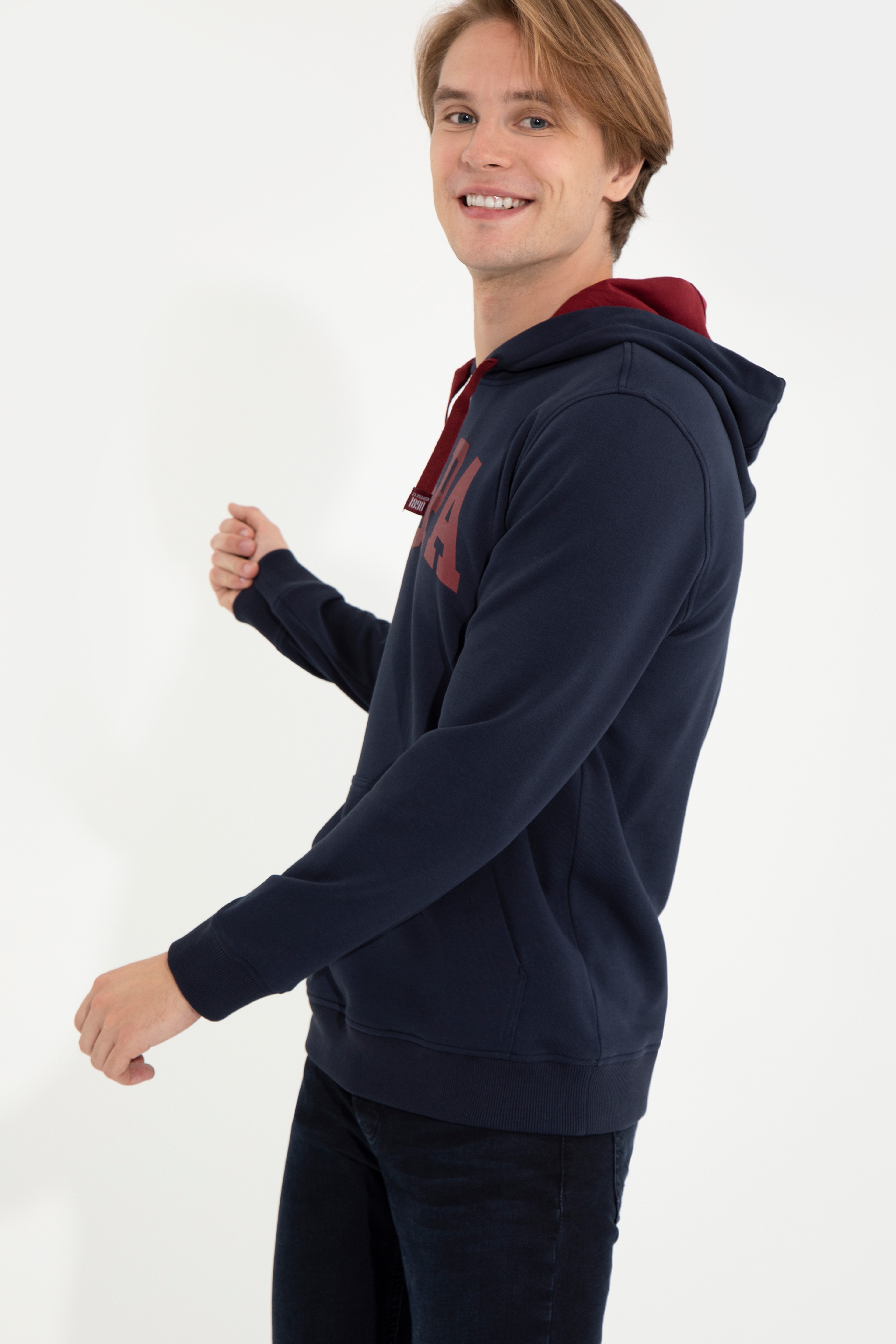 Erkek Lacivert Kapüşonlu Basic Sweatshirt